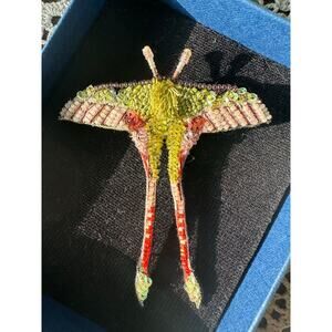 Trovelore Hand Beaded pin brooch MOTH Embellished Pin Brooch Artisan in box 3”